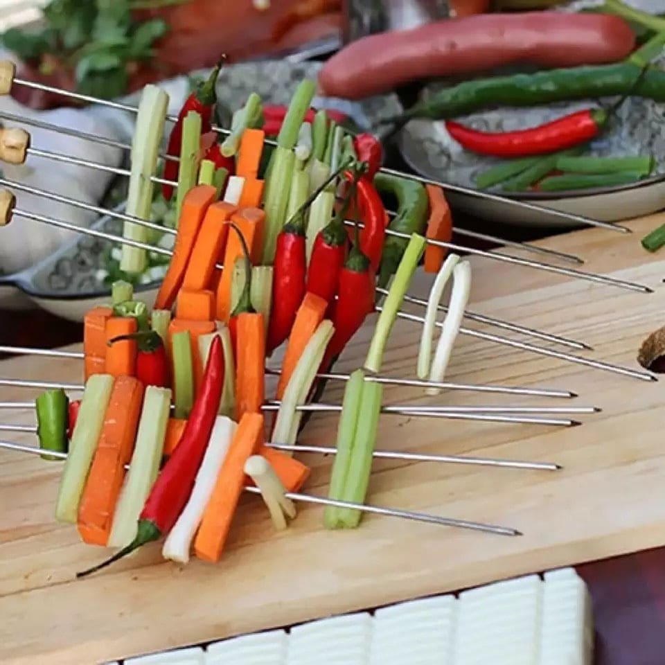 Set Of 5 Reusable BBQ Skewers, Roasting Needle Roasting Tool Brochettes Tong, Kabab Skewers Stick For Outdoor, Picnic Skewers Set Of 5 Reusable BBQ Skewers, Roasting Needle Roasting Tool Brochettes Tong, Kabab Skewers Stick For Outdoor, Picnic Skewers